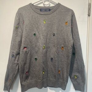 Gray Embroidered Men's Sweater